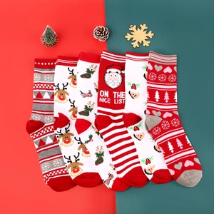 Christmas Socks Cotton Blend Mid Tube Santa Reindeer Snowflake Pattern Festive Holiday Gift For Adults Men Women