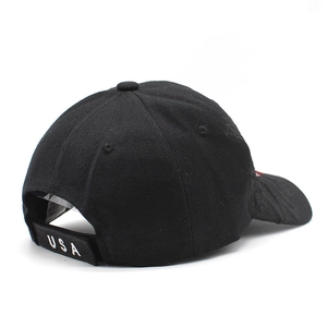 Black baseball cap with USA flag eagle embroidery and adjustable velcro back strap