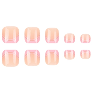 Pink French gradient press-on toenails with glossy finish in a 24-piece minimalist set