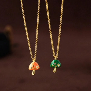 Cute Mushroom Pendant Necklace Copper Gold Plated Colorful Enamel Zircon Inlaid Fashion Clavicle Chain Jewelry For Women