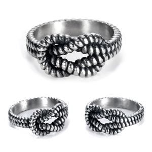 Vintage Knot Ring 316L Stainless Steel Antique Silver Polished Twist Rope Texture Band Jewelry For Women Men