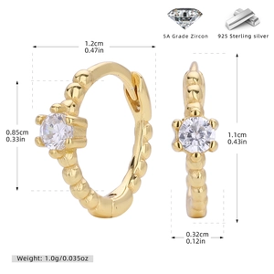 Detailed dimensions of S925 sterling silver hoop earrings with 5A cubic zirconia stones