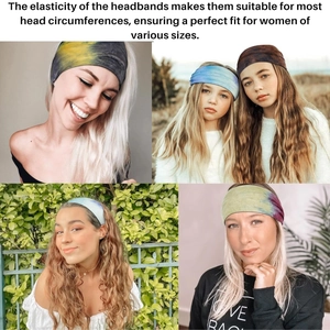 Tie-dye elastic sports headband for yoga and fitness, shown on four different female models
