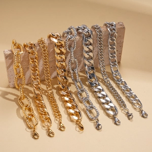 7-piece set of hip-hop metal chain bracelets in gold and silver finishes on stone