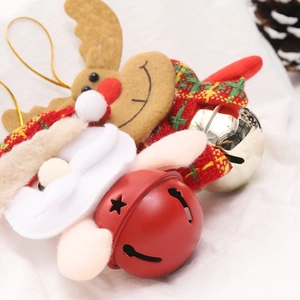 Handmade Santa and Reindeer felt ornaments with golden bells for Christmas tree hanging