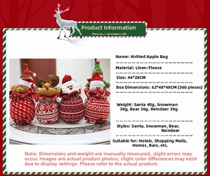 Detailed size chart for knitted Christmas gift bags with Santa and Snowman figures