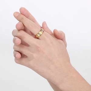 Men's 8mm gold titanium steel ring with sparkling zircon inlays on hand