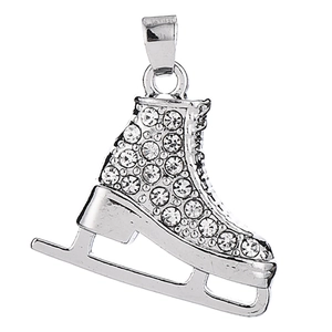 Silver alloy ice skate pendant with sparkling rhinestones for jewelry making on white background