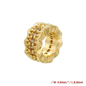 Golden honeycomb spacer bead with wavy edges and cubic zirconia inlay for DIY jewelry