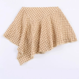 Jupe courte à carreaux avec dentelle et ourlet asymétrique en tons brun-jaune
