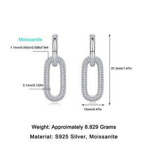 Luxury S925 Sterling Silver Moissanite Drop Earrings For Women Elegant Geometric Dual Loop Dangle Earrings Inlaid Fine Jewelry