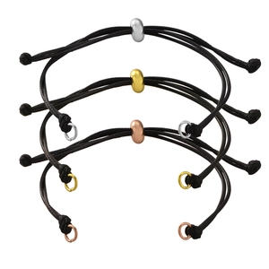 Three adjustable woven rope bracelets with silver, gold, and rose gold metal beads