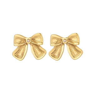 18k gold plated stainless steel bow earrings with pearl center in vintage design