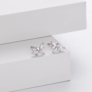 Elegant S925 sterling silver dragonfly stud earrings with marquise-cut zircon stones