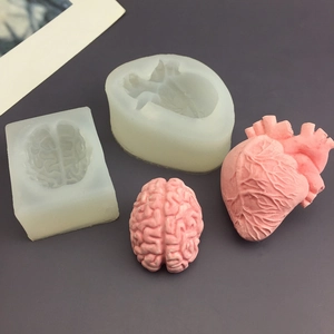 Silicone brain and heart molds for DIY Halloween candles and resin crafts with pink models
