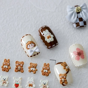 3D embossed cute cartoon bear and bunny nail art stickers for sweet girl manicure styles
