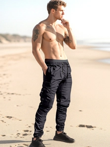 Deep grey cargo joggers for men featuring multiple pockets and tapered elastic cuffs