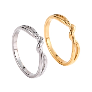 Minimalist knot design titanium steel rings in silver and gold finishes for women