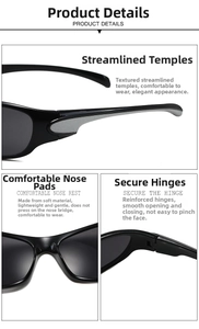 Détails de lunettes de soleil Y2K avec branches profilées et plaquettes de nez souples