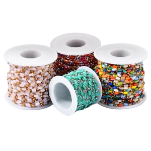 Colorful stone beads on stainless steel chains wound on spools for DIY jewelry making