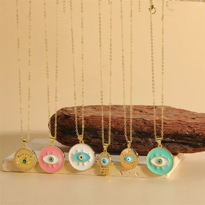 Bohemian Evil Eye Hamsa Hand Pendant Necklace For Women Copper Gold Plated Enamel Zirconia Chain Necklace Fashion Jewelry