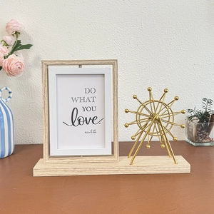 Rotating Photo Frame With Golden Metal Ferris Wheel Wood Base Desktop Ornament Modern Home Office Decor