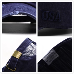 Navy blue baseball cap with 3D USA embroidery and vintage distressed details