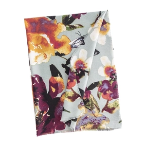 Winter butterfly floral faux cashmere scarf with blue base and elegant fringed edges