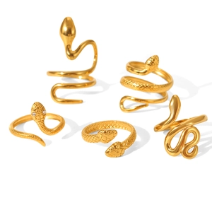 5-piece 18K gold plated stainless steel snake ring set with adjustable open design