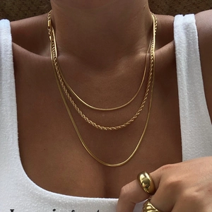 Triple Layered Necklace Titanium Steel 18K Gold Plated Snake Bone Twist Rope Chain Fashion Jewelry For Women High Polish