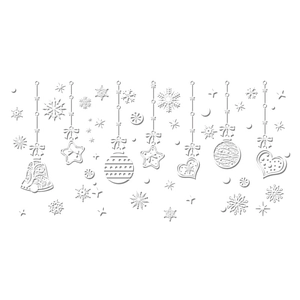 White Christmas snowflake stickers set with festive bells, stars and decorative heart ornaments
