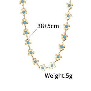 Elegant 18k gold plated flower necklace with sky blue beads and adjustable link chain