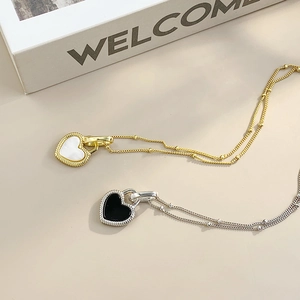 Minimalist S925 sterling silver heart necklaces in gold and silver finish with shell inlay