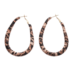 Retro leopard print wrapped teardrop hoop earrings with gold metal stud for women
