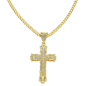 Hip Hop Alloy Rhinestone Cross Pendant Necklace For Men Cool Iced Out Gold Silver Plated Cuban Chain Jewelry Gift