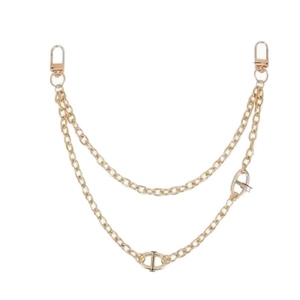 Gold double-layered metal bag strap featuring pig nose links and spring buckle clasps