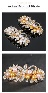 Vue détaillée de barrettes à fleurs élégantes avec perles et strass scintillants