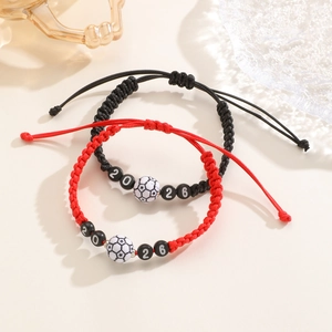 Adjustable hand-woven football bracelets in red and black with 2026 engraved beads
