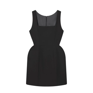 Robe Mini Noire Sans Manches Col Carré Cape Châle Polyester Coupe Ajustée Élégante Tenue De Fête Pour Femmes