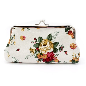 Lange Canvas-Clutch mit Rosenmuster und silbernem Kussverschluss im Vintage-Stil