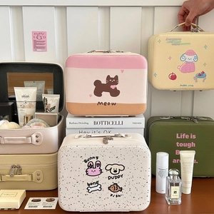 Mallette cosmétique imprimée de grande capacité avec miroir et poignée de voyage