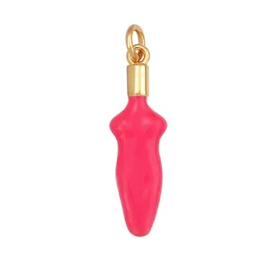 Avant-garde rose red female torso pendant with gold ring and glossy enamel finish