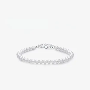 Artificial Pearl Bracelet 925 Sterling Silver Adjustable Extension Chain Elegant Minimalist Fashion For Women