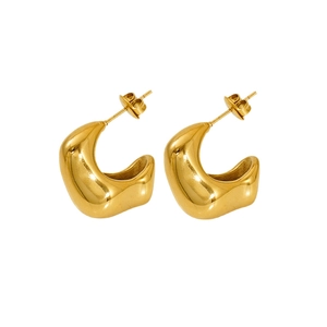 Minimalist golden titanium steel C-shaped crescent earrings with polished finish