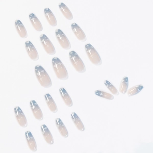 Blue cloud press-on nails with gradient starry design and long trapezoid shape