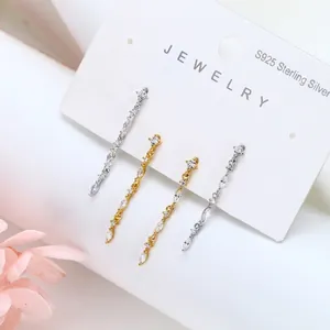 Fashion S925 sterling silver chain drop earrings with marquise cubic zirconia stones