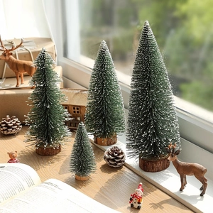 Mini Christmas Tree Artificial Frosted Desktop Ornament Snow Flocked PVC With Wood Base For Holiday Home Office Decor