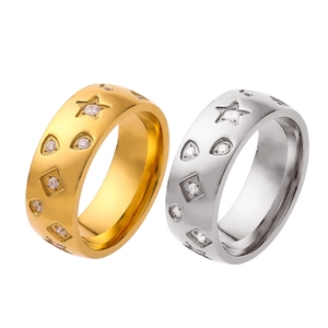 Elegant stainless steel rings for couples with sparkling star and diamond patterns
