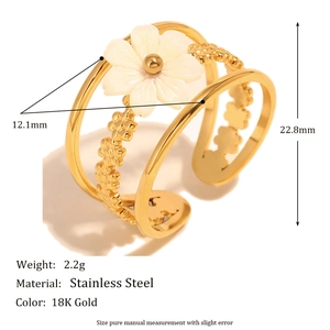 Vintage 18K gold plated stainless steel floral open ring with dimensions