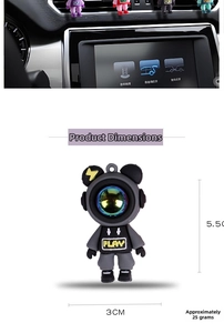 Detailed size specifications for astronaut bear car vent clip with dimensions and weight